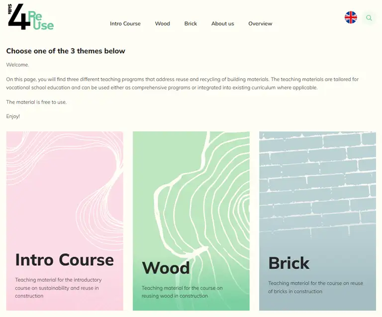 Front page of Skills4Reuse showing the three modules available.